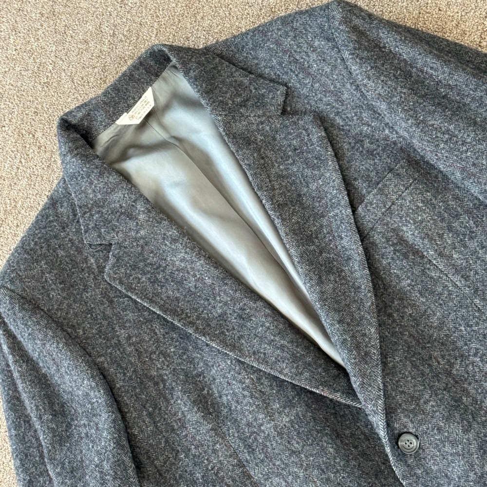 Charles Klein Vintage 100% Pure Wool Herringbone Blazer Mens 44R Charcoal USA